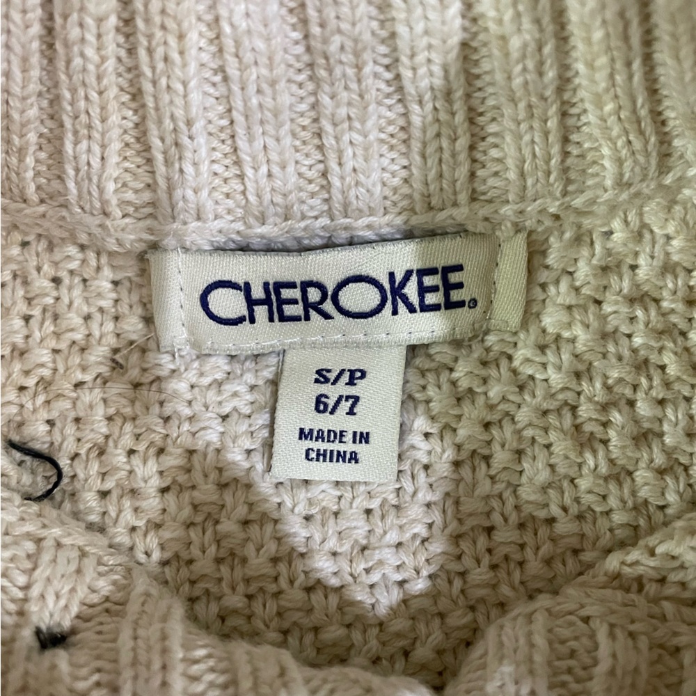Cherokee Off-white Cable Knit Sweater High Neck Half Button Kids Size 6/7  #5092 - Picture 5 of 7